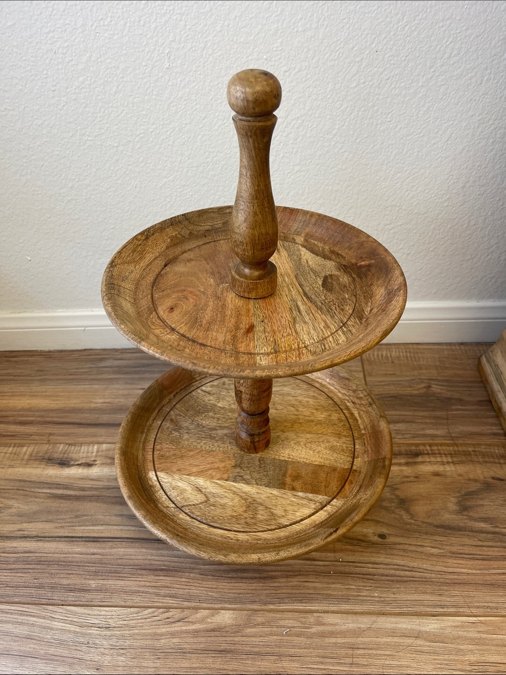 Two-Tier Wooden Serving Stand - Natural Wood